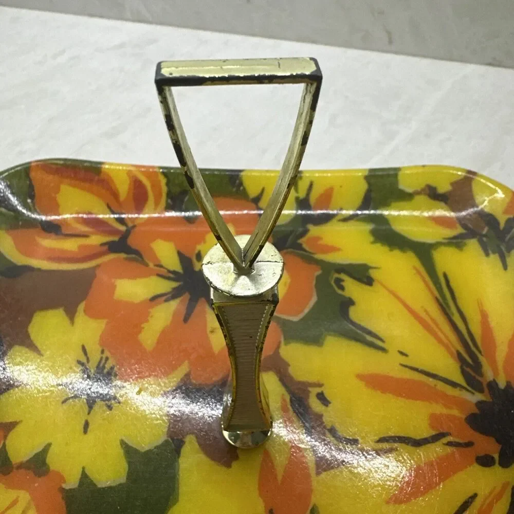 Quaker Fashion Flair Flower Power Fiberglass Serving Tray & Bowl Set Vintage MCM